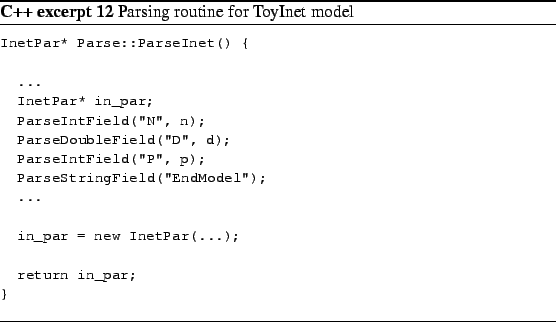 \begin{Program}
% latex2html id marker 741\footnotesize\begin{verbatim}InetP...
... in_par;
}\end{verbatim}\caption{Parsing routine for ToyInet model}\end{Program}